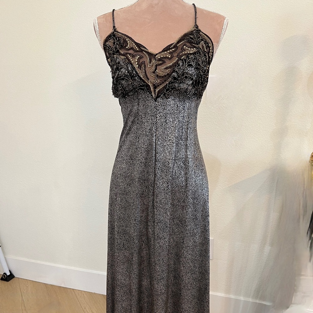 Vintage 1980's Bob Mackie black and pewter dot nightgown- Size Small